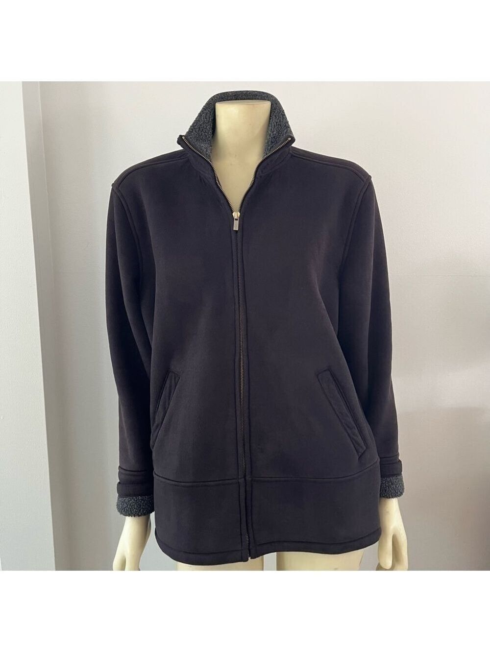 Vintage Lauren Ralph Lauren Womens Jacket Black Fleece Lined Full Zip Up M